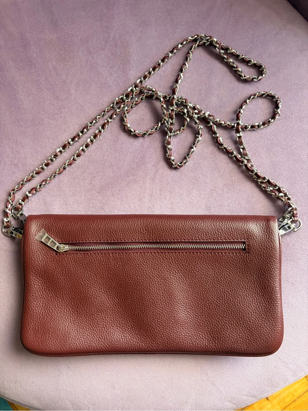 Zadig & Voltaire Brown Leather Crossbody Chain Wallet - Women's Bag